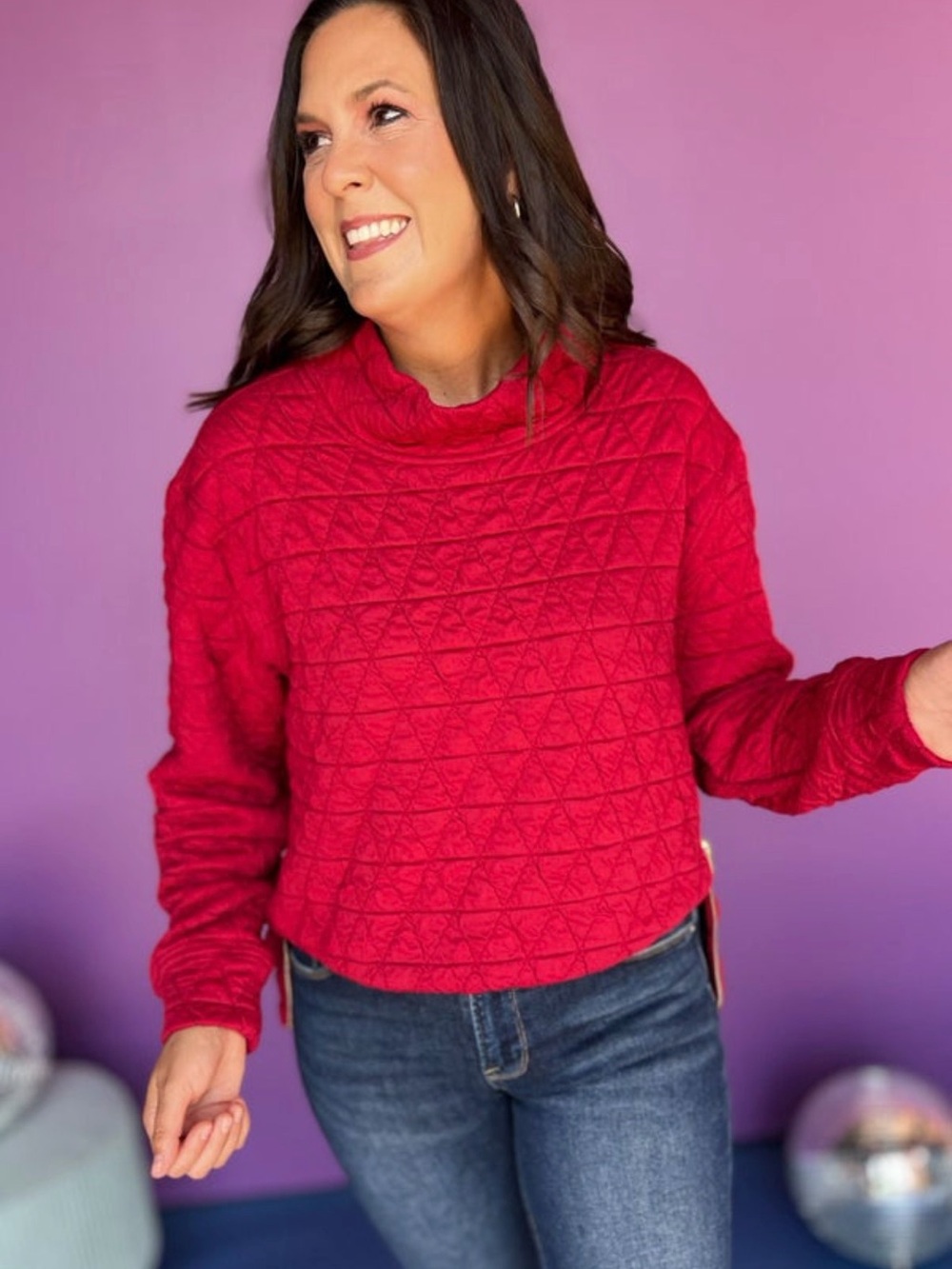 SSYS Red Quilted Mock Neck Women's Sweater